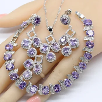 Silver Color Jewelry Sets For Women Purple Zircon 4PCS Bracelet Earrings Necklace Pendant Rings Christmas Gift
Silver Color Jewelry Sets For Women Purple Zircon 4PCS Bracelet Earrings Necklace Pendant Rings Christmas Gift