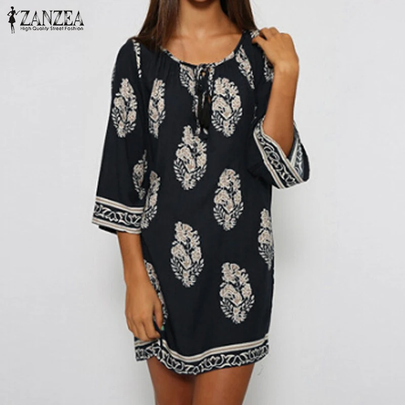 ZANZEA Women Mini Print Dress 2019 Sexy Retro Elegant Dresses Lace Up Long Tops Casual Loose Beach Vestidos Plus Size S-5XL
ZANZEA Women Mini Print Dress 2019 Sexy Retro Elegant Dresses Lace Up Long Tops Casual Loose Beach Vestidos Plus Size S-5XL