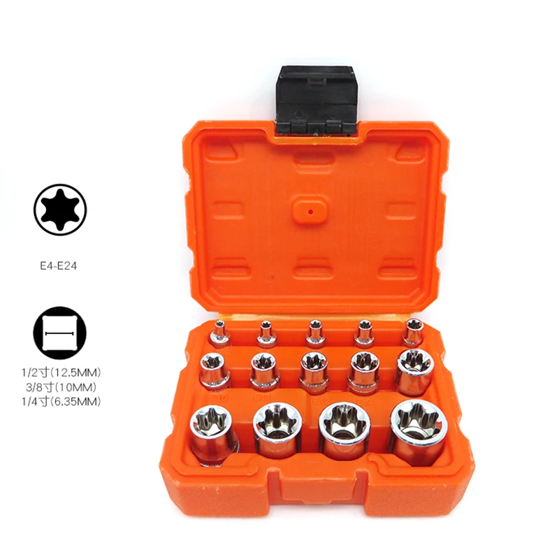 1/4" 1/2" 3/8" E-Socket Sockets Set CR-V Torx Star Bit Combination Drive Socket Nuts Set For Auto Car Repair Hand Tool E4-E24
1/4" 1/2" 3/8" E-Socket Sockets Set CR-V Torx Star Bit Combination Drive Socket Nuts Set For Auto Car Repair Hand Tool E4-E24