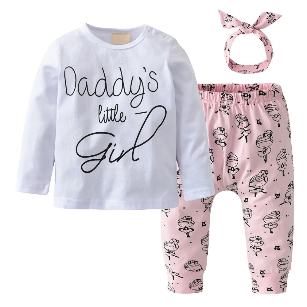 Newborn Infant Baby Girls Clothes Daddy's Little Girl T-shirt + Cartoon Pants + Headband Toddler 3Pcs Outfits Clothing Set
Newborn Infant Baby Girls Clothes Daddy's Little Girl T-shirt + Cartoon Pants + Headband Toddler 3Pcs Outfits Clothing Set