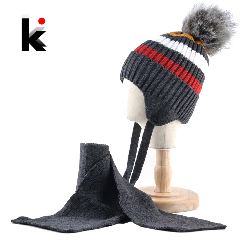 Children Warm Hat And Scarf Sets Winter Ear Flap Cap Boys Girls Knitted Colorful Stripe Beanies Kids Faux Fur Pompom Thick Gorro
Children Warm Hat And Scarf Sets Winter Ear Flap Cap Boys Girls Knitted Colorful Stripe Beanies Kids Faux Fur Pompom Thick Gorro