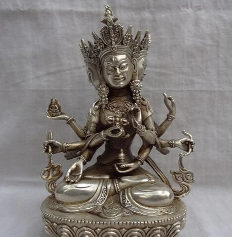 dr114 9" Tibet Silver Joss 3 Head 8 Arms Namgyalma Ushnishavijaya Buddha Seat Statue
dr114 9" Tibet Silver Joss 3 Head 8 Arms Namgyalma Ushnishavijaya Buddha Seat Statue