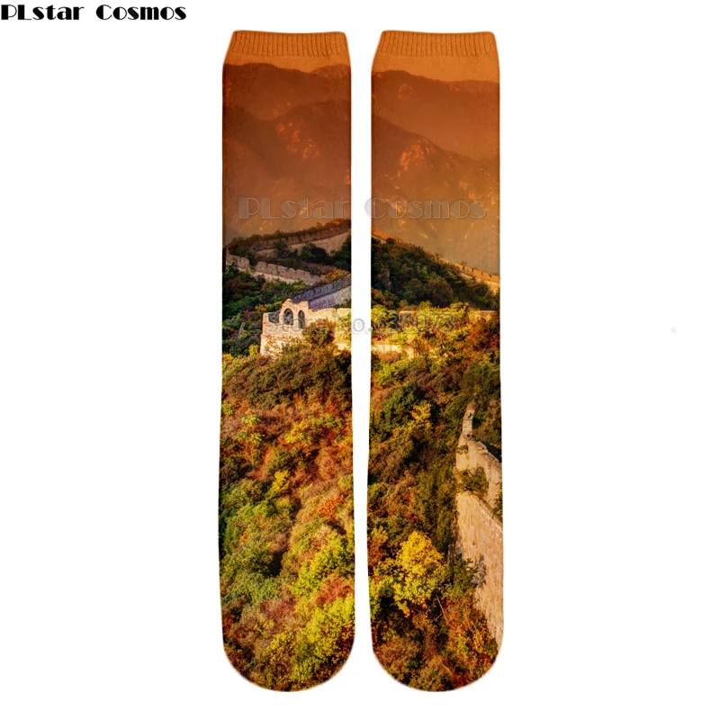 

PLstar Cosmos 2018 New style Fashion Knee High Socks a moody evening at the great wall Nature Print 3d Men's Women's Sock