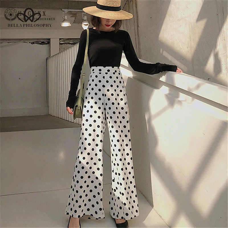 wave point wide leg Pants Women 2019 Summer New products Loose High waist nine Chiffon Straight trousers Heydress Store | Женская одежда
