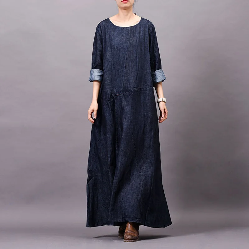 Johnature Women Denim Blue Dress O-Neck Long Sleeve 2019 Spring New Patchwork Solid Color High Quality Women Robes Maxi Dress
Johnature Women Denim Blue Dress O-Neck Long Sleeve 2019 Spring New Patchwork Solid Color High Quality Women Robes Maxi Dress