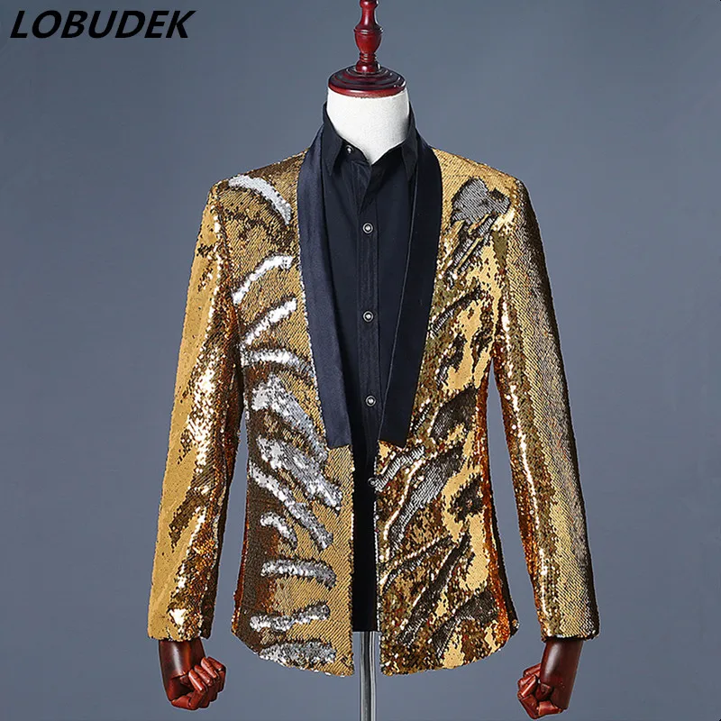 Double Color Flipping Sequins Jacket Blazer Coat Novelty Gold Silver Outerwear Men Costume Prom Nightclub Singer Host Stage Wear
Double Color Flipping Sequins Jacket Blazer Coat Novelty Gold Silver Outerwear Men Costume Prom Nightclub Singer Host Stage Wear