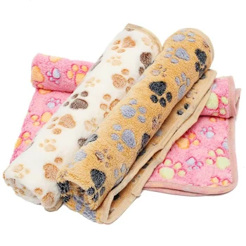 

Pet Cushion Mat Pad Dog Cat Paw Print Kennel Crate Cozy Fleece Blanket Rest Sleep Cover Nap Quilt Plush Carpet Coral Bath Towels