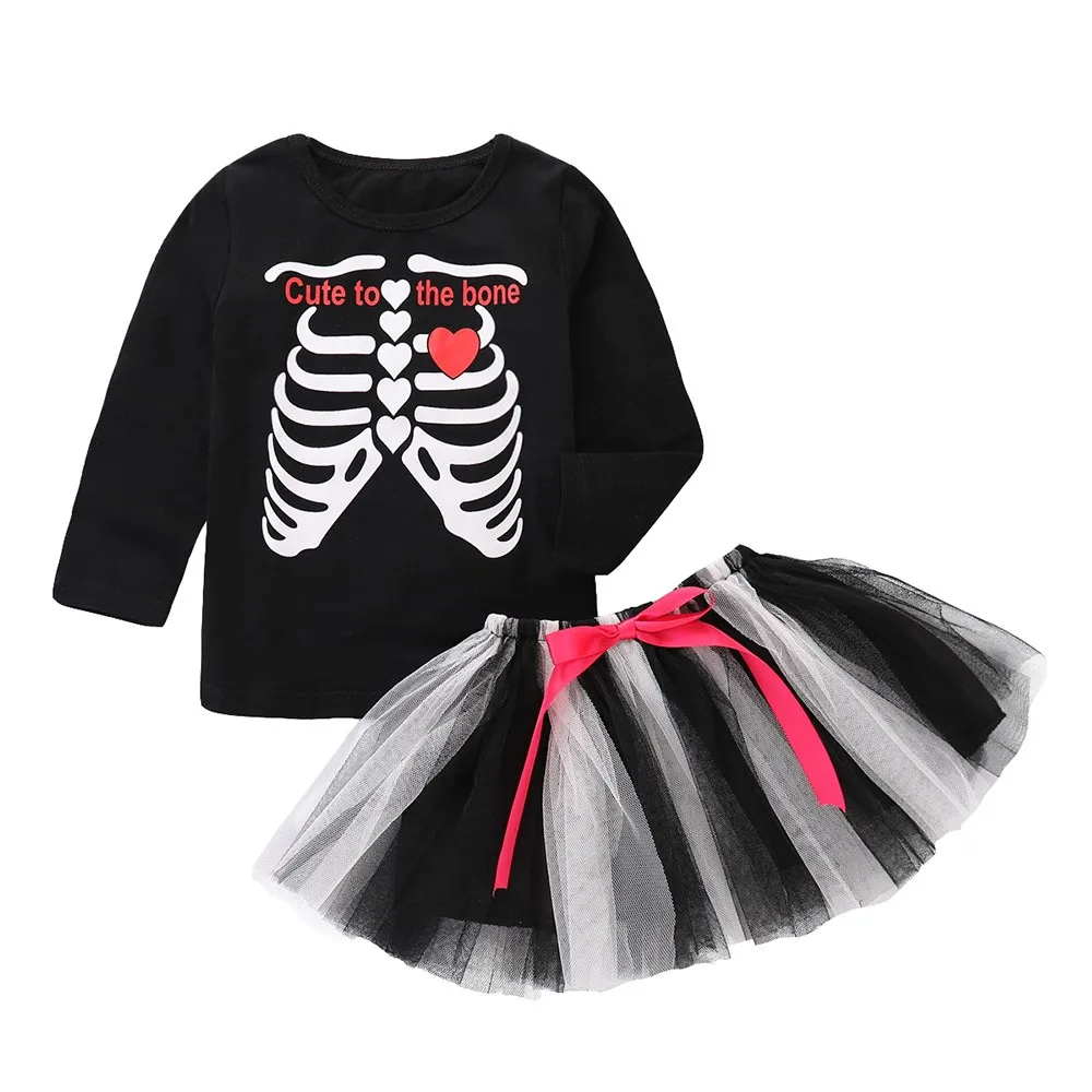 Toddler Baby girls Clothes Appliques Skull Letter Print Long Sleeve Tops+Bow Tutu Skirt Dress 2019 Children's Sets Dropshipping
Toddler Baby girls Clothes Appliques Skull Letter Print Long Sleeve Tops+Bow Tutu Skirt Dress 2019 Children's Sets Dropshipping