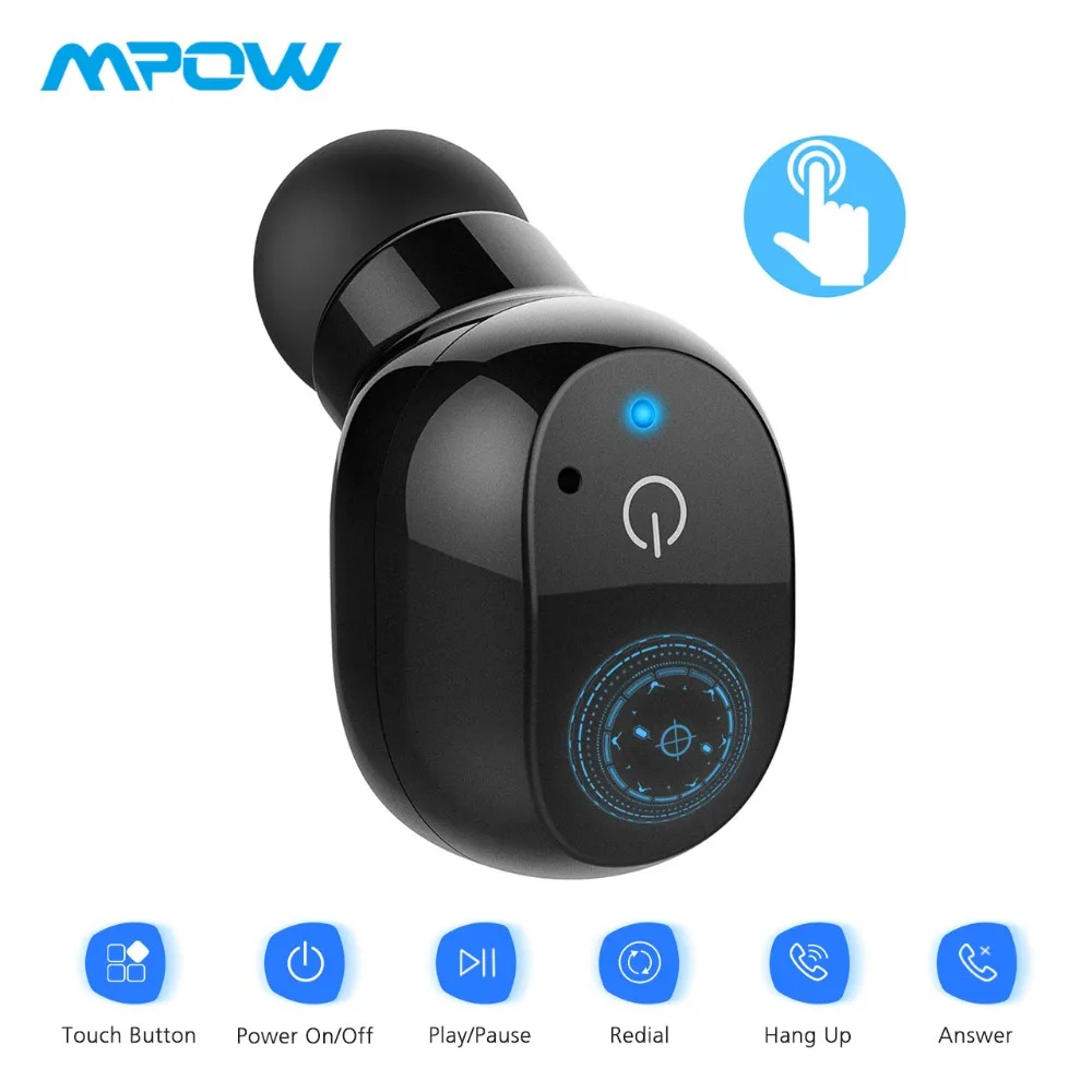 Mpow EM12 Мини Bluetooth V4.2 наушники одиночные Беспроводные с сенсорным управлением