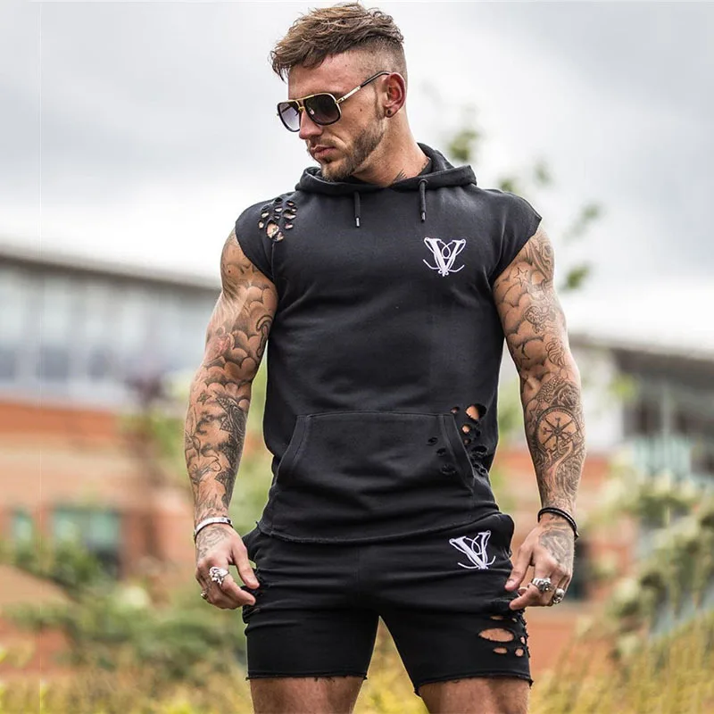 Summer New Hole Mens Sets Brand Hoodie+Short Pants Two Pieces Suits Casual Tracksuit Casual Hoodies Gyms Fitness Shorts Men Set
Summer New Hole Mens Sets Brand Hoodie+Short Pants Two Pieces Suits Casual Tracksuit Casual Hoodies Gyms Fitness Shorts Men Set
