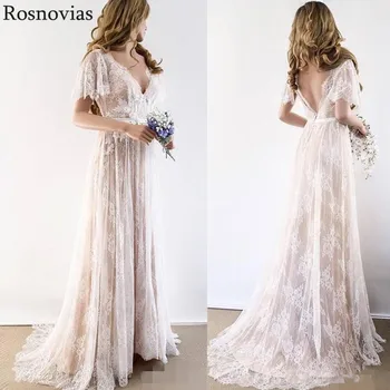 Summer Bohemian Beach Wedding Dresses 2020 V Neck Short Sleeves Backless Sweep Train Lace Appliques Bead Bridal Gowns Customized
Summer Bohemian Beach Wedding Dresses 2020 V Neck Short Sleeves Backless Sweep Train Lace Appliques Bead Bridal Gowns Customized