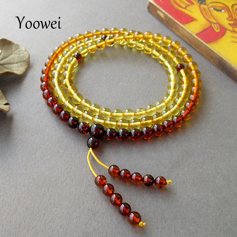 

Yoowei 5.6mm Natural Amber Bracelets Mala Rosary Tibetan Buddhist Jewelry Gifts Stretch 108 Prayer Baltic Amber Beads Jewelry