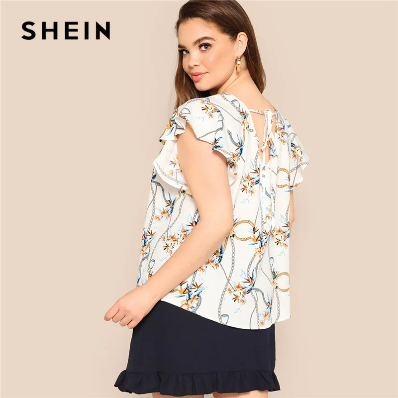 SHEIN Plus Size Women Lace Up Back Ruffles Butterfly Sleeve Chain Print White Blouse Office Lady 2019 Summer Tops Blouses
SHEIN Plus Size Women Lace Up Back Ruffles Butterfly Sleeve Chain Print White Blouse Office Lady 2019 Summer Tops Blouses