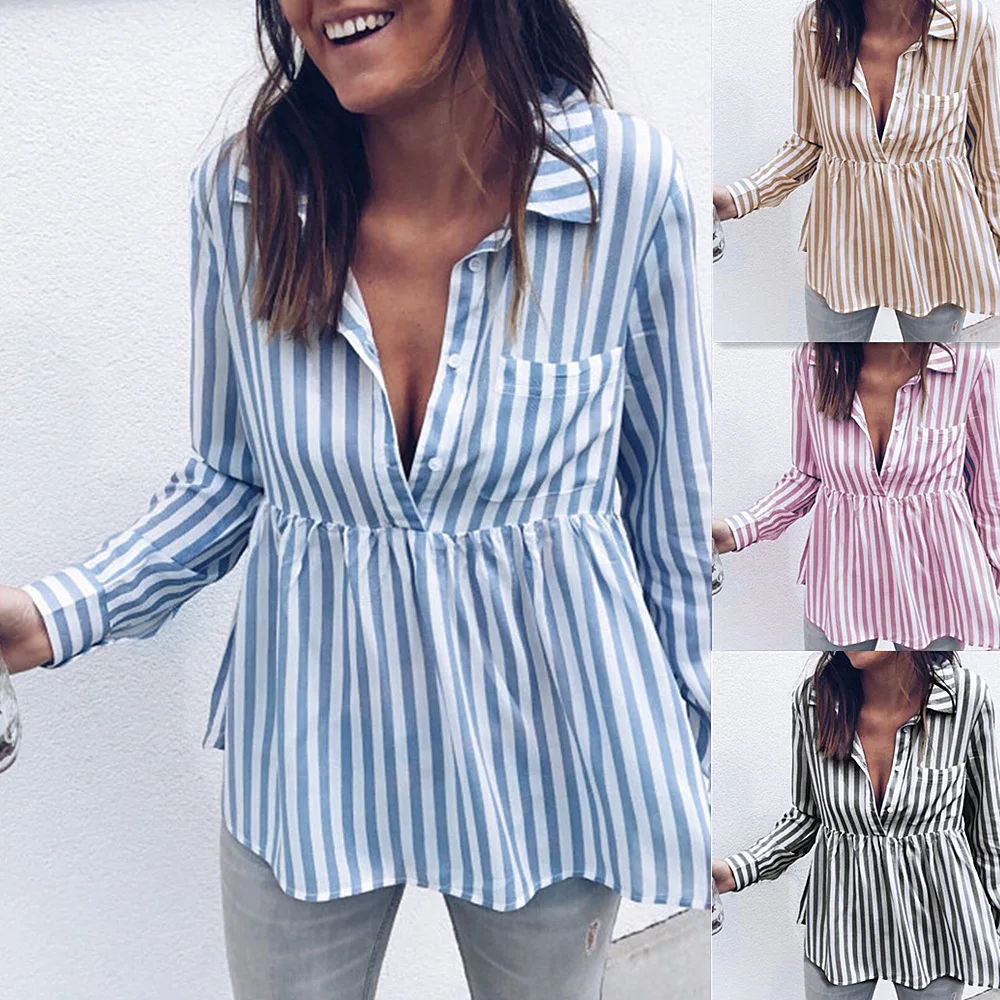 Spring Women Shirts 2019 New Style Streetwear Striped Casual Long-sleeved Shirt Women's Clothing Female Blouses Korean Top
Spring Women Shirts 2019 New Style Streetwear Striped Casual Long-sleeved Shirt Women's Clothing Female Blouses Korean Top