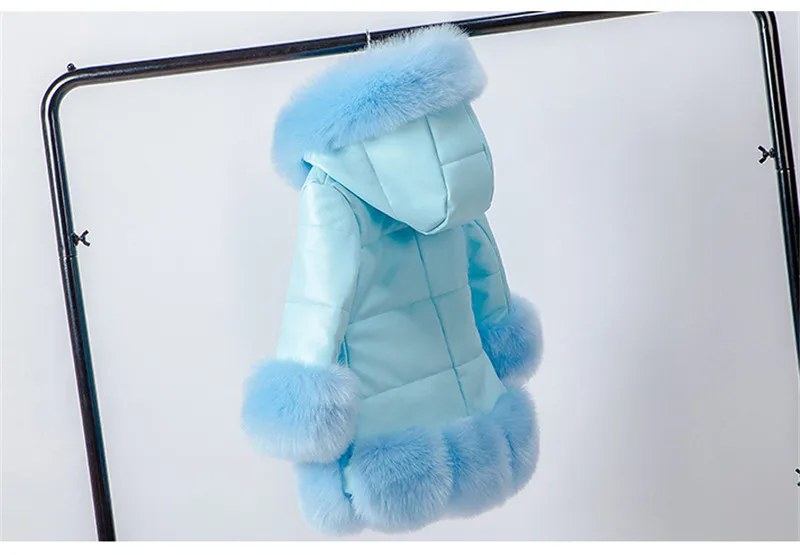 Solid Baby Girl Down Coat Cute Faux Fur Overcoat For 2 12yrs Girls