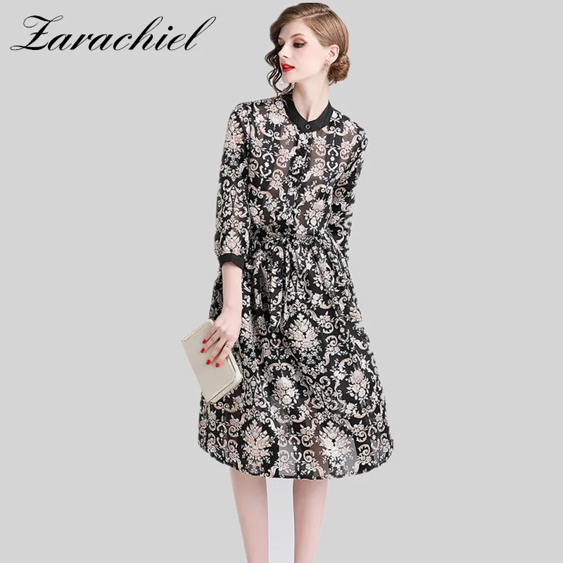 2019 Spring Summer Chiffon Dress Office Lady Women Flower Print Belt Bow Dresses Elegant Vintage Work Wear Formal Vestido M-2XL
2019 Spring Summer Chiffon Dress Office Lady Women Flower Print Belt Bow Dresses Elegant Vintage Work Wear Formal Vestido M-2XL