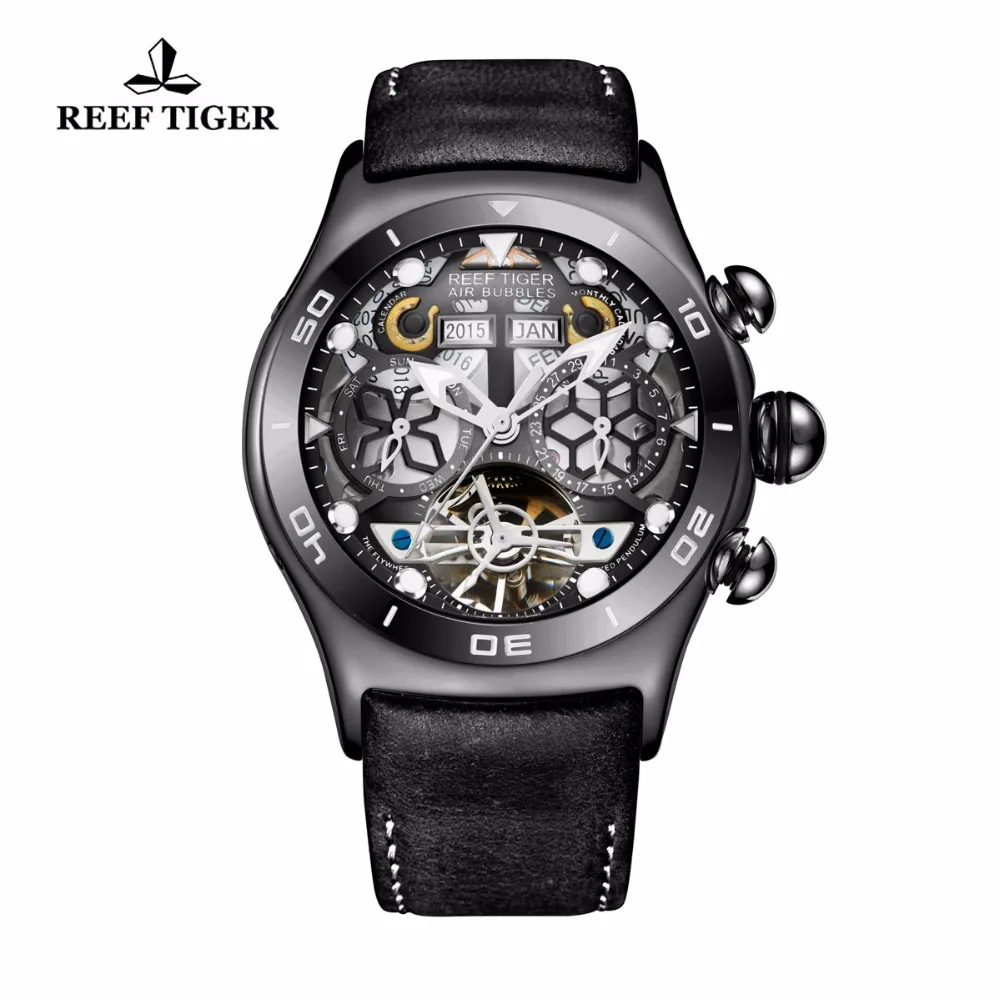 

Reef Tiger/RT Brand Men Sport Watches Skeleton Tourbillon Month Calendar Waterproof Automatic Mechanical Watch Reloj Hombre+gift