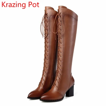 Big Size Genuine Leather Pointed Toe Thigh High Boots Lace Up High Heels Keep Warm Winter Boots Retro Over-the-knee Boots L10
Big Size Genuine Leather Pointed Toe Thigh High Boots Lace Up High Heels Keep Warm Winter Boots Retro Over-the-knee Boots L10
