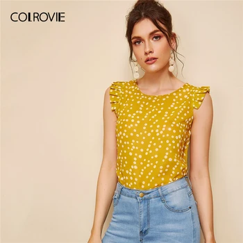 COLROVIE Yellow Frill Trim Polka Dot Casual Blouse Shirt Women Clothes 2019 Summer Korean Cute Cap Sleeve Boho Ladies Tops
COLROVIE Yellow Frill Trim Polka Dot Casual Blouse Shirt Women Clothes 2019 Summer Korean Cute Cap Sleeve Boho Ladies Tops