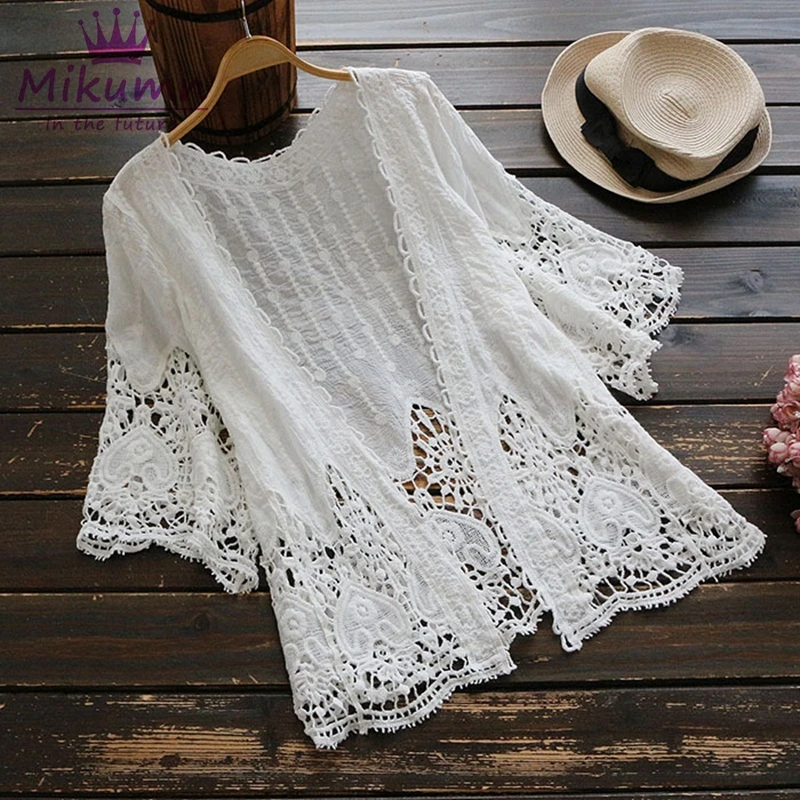 Mikumn White Cotton Loose V-neck Half Sleeve Hollow Out Embroidered Crochet Lace Cardigan Shirt Blusas Summer Women Tops Camisas
Mikumn White Cotton Loose V-neck Half Sleeve Hollow Out Embroidered Crochet Lace Cardigan Shirt Blusas Summer Women Tops Camisas