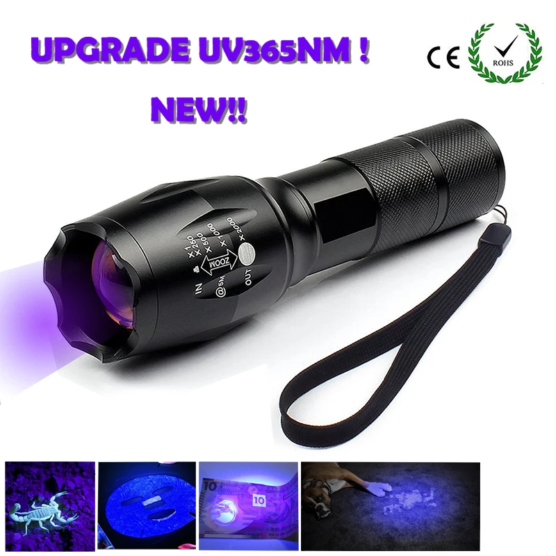 365nm UV Led Flashlight Ultraviolet Flashlight Ultra Violets Invisible Zoomable Torch Lamp for Pet Stains Hunting Marker Checker
365nm UV Led Flashlight Ultraviolet Flashlight Ultra Violets Invisible Zoomable Torch Lamp for Pet Stains Hunting Marker Checker