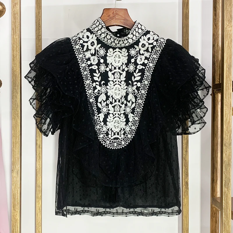 Luxury Designer Brand Chiffon Shirt for Women Vintage Ethnic Style Embroidery Point Lace Shirt Ruffled Chiffon Top
Luxury Designer Brand Chiffon Shirt for Women Vintage Ethnic Style Embroidery Point Lace Shirt Ruffled Chiffon Top