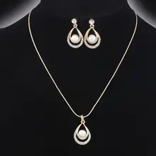 Necklace Earrings Pendant Wedding-Jewelry-Sets Crystal Pearl Water-Drop Gold-Color Women Necklace Earrings Pendant Wedding-Jewelry-Sets Crystal Pearl Water-Drop Gold-Color Women