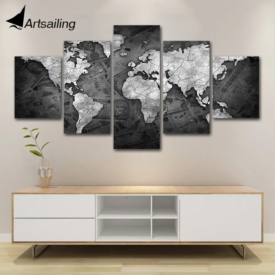 ArtSailing 5 Piece canvas black and white world map painting HD pictures wall art Home Decoration for Living Room poster
ArtSailing 5 Piece canvas black and white world map painting HD pictures wall art Home Decoration for Living Room poster
