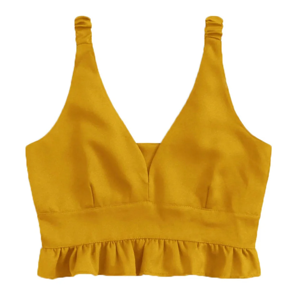 Women's Casual Deep V-Neck Shirt Top Frill Ruffled Hem Trop Tank Vest blusas Strap Wrapped Chest Camisole yellow Summer Crop Top
Women's Casual Deep V-Neck Shirt Top Frill Ruffled Hem Trop Tank Vest blusas Strap Wrapped Chest Camisole yellow Summer Crop Top