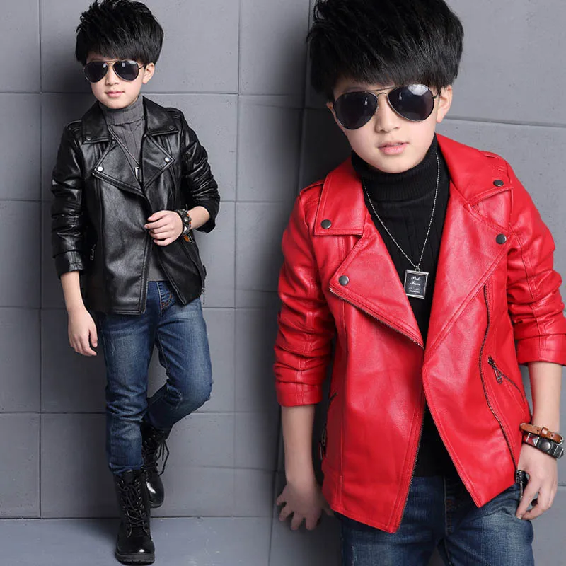 Winter Kids PU Leather Suede Outerwear Coats School Boys Girls Motorcycle Biker Black Jackets Winter Children Clothing (4)