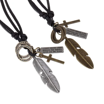 Fashion Alloy Feather Necklace Adjustable Leather Rope Jewelry Collier Sautoir Long Necklaces Pendants
Fashion Alloy Feather Necklace Adjustable Leather Rope Jewelry Collier Sautoir Long Necklaces Pendants