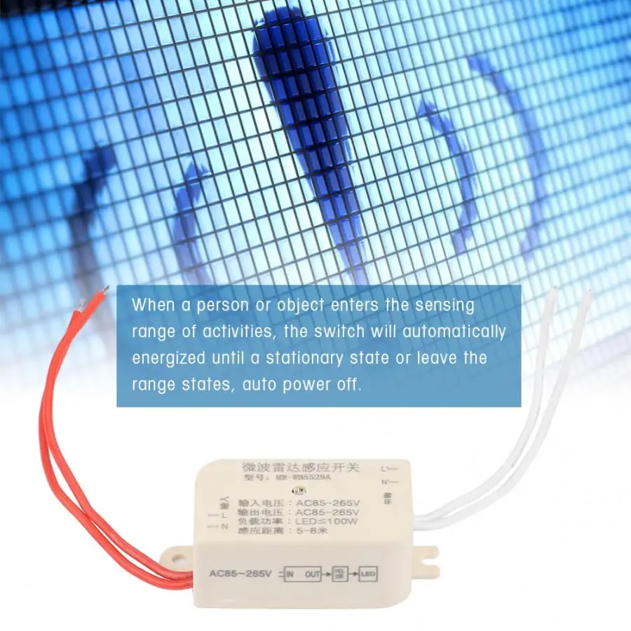 Body Sensor Intelligent Switch Human Body Motion Switch Microwave Radar Sensor Switch 100W MR-WB5529
Body Sensor Intelligent Switch Human Body Motion Switch Microwave Radar Sensor Switch 100W MR-WB5529