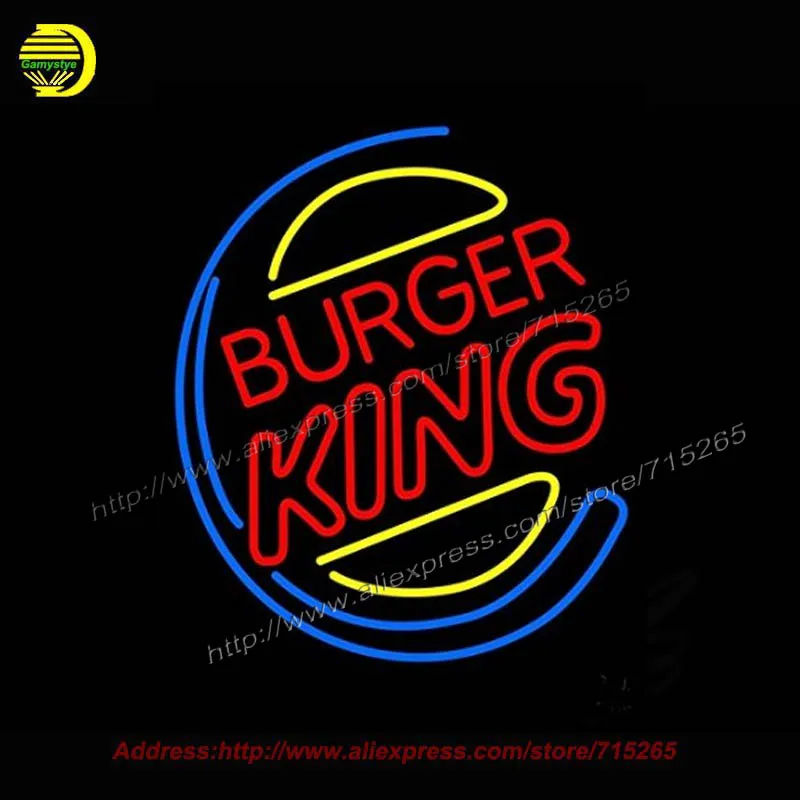 Image Burger King Double Stroke Neon Sign Handcrafted Neon Bulb GlassTube Club Decorate sign Store Display Tube Glass Neon 24x31