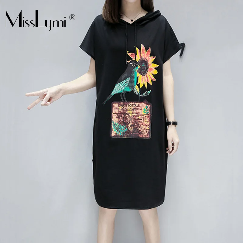 L-5XL Plus Size Women Hoodie Dress Summer 2019 Bird and Sunflower Print Short Sleeve Loose Casual Cotton T shirt Dresses Black
L-5XL Plus Size Women Hoodie Dress Summer 2019 Bird and Sunflower Print Short Sleeve Loose Casual Cotton T shirt Dresses Black