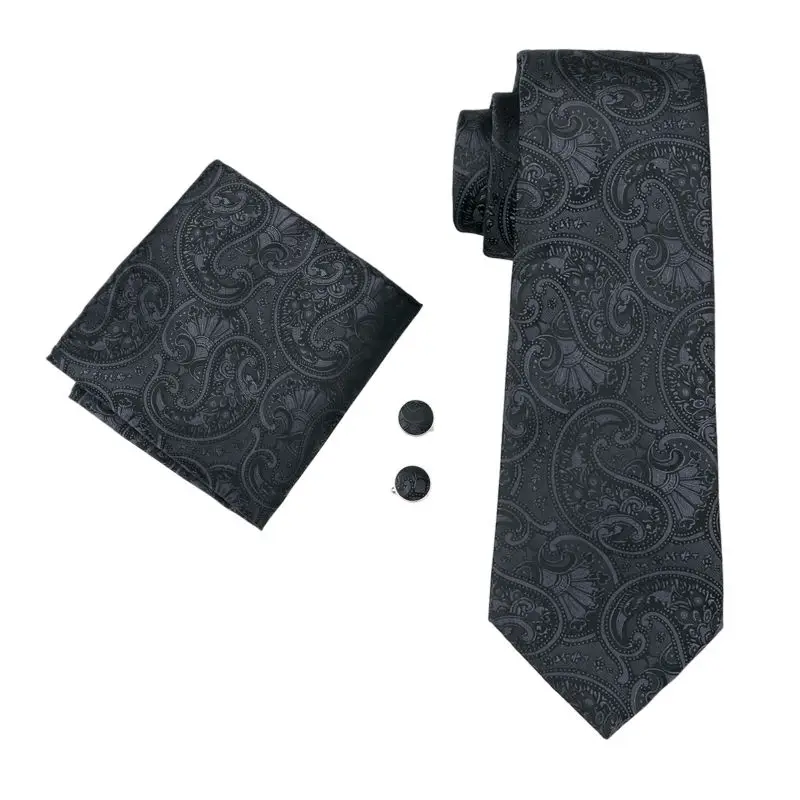 LS-1494 Barry.Wang Classic Men`s Tie 100% Silk Black Paisley Necktie Hanky Cufflink Set For Men`s Wedding Party Business
LS-1494 Barry.Wang Classic Men`s Tie 100% Silk Black Paisley Necktie Hanky Cufflink Set For Men`s Wedding Party Business