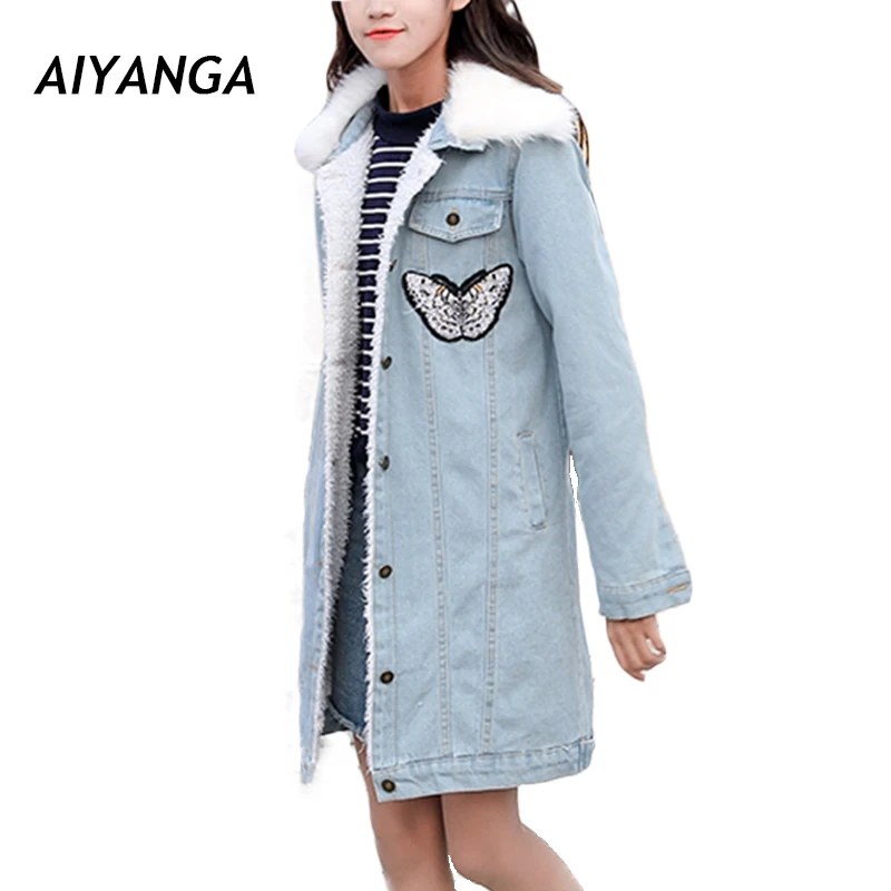 Winter Jacket Women 2018 Thicken Fleece Denim Coats Long Butterfly Pattern Outerwear Female Faux Fur Overcoat chaqueta mujer
Winter Jacket Women 2018 Thicken Fleece Denim Coats Long Butterfly Pattern Outerwear Female Faux Fur Overcoat chaqueta mujer
