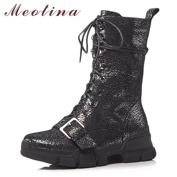 Meotina Women Motorcycle Boots Winter Natural Genuine Leather Zipper Flat Platform Ankle Boots Sheepskin Buckle Short Shoes Lady
Meotina Women Motorcycle Boots Winter Natural Genuine Leather Zipper Flat Platform Ankle Boots Sheepskin Buckle Short Shoes Lady