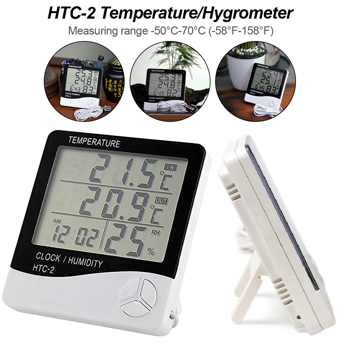 Digital Thermometer Hygrometer HTC-2/HTC-1 LCD Electronic Digital Temperature Humidity Meter Weather Station Clock
Digital Thermometer Hygrometer HTC-2/HTC-1 LCD Electronic Digital Temperature Humidity Meter Weather Station Clock