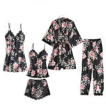 5 Pieces Sleep Lounge Pajama Set Sexy Satin Sleepwear Pijama Silk Home Wear Women Summer Flower Pajamas for Women Robe Pyjama
5 Pieces Sleep Lounge Pajama Set Sexy Satin Sleepwear Pijama Silk Home Wear Women Summer Flower Pajamas for Women Robe Pyjama