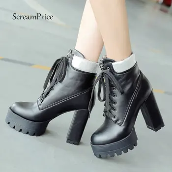 Women's Boots Square High Heel Ankle Bootie Fashion Platform Lace Up Fall Winter Ladies Shoes Black White Orange 2018
Women's Boots Square High Heel Ankle Bootie Fashion Platform Lace Up Fall Winter Ladies Shoes Black White Orange 2018