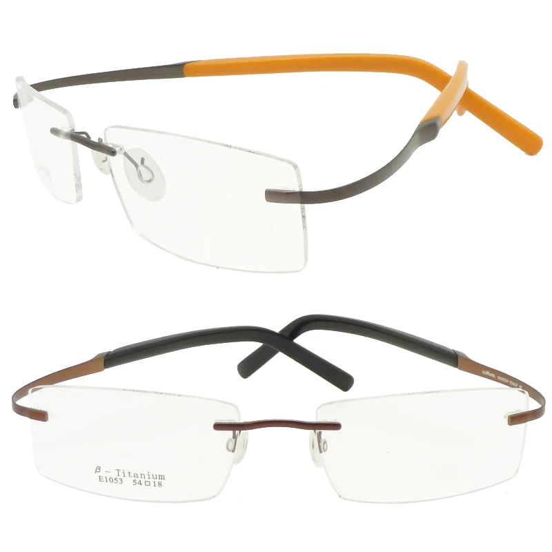 1053 rimless beta titanium prescription glasses with durable IP vacuum color coating rectangle shape simple bendable eyeglasses
1053 rimless beta titanium prescription glasses with durable IP vacuum color coating rectangle shape simple bendable eyeglasses