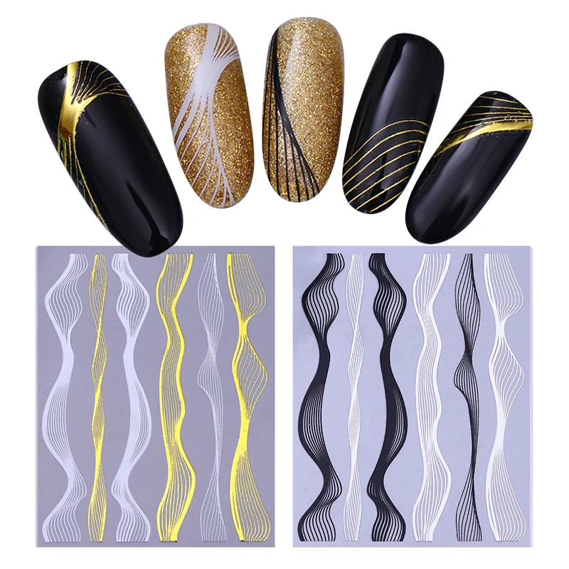 1 Sheet Black Gold Metal 3D Nail Sticker Lines Multi-size Wave Strip Nail Art Transfer Sticker Decal Decoration
1 Sheet Black Gold Metal 3D Nail Sticker Lines Multi-size Wave Strip Nail Art Transfer Sticker Decal Decoration