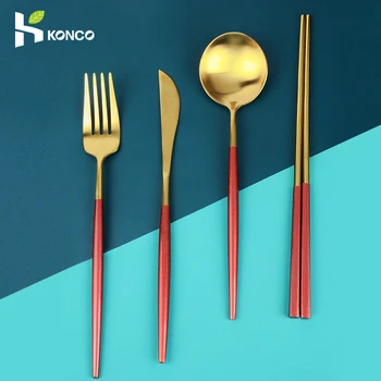 Konco High end Stainless steel Cutlery Set Tableware Kit Metal Solid Knife spoon Chopsticsk fork set Wedding Party Cutlery
Konco High end Stainless steel Cutlery Set Tableware Kit Metal Solid Knife spoon Chopsticsk fork set Wedding Party Cutlery