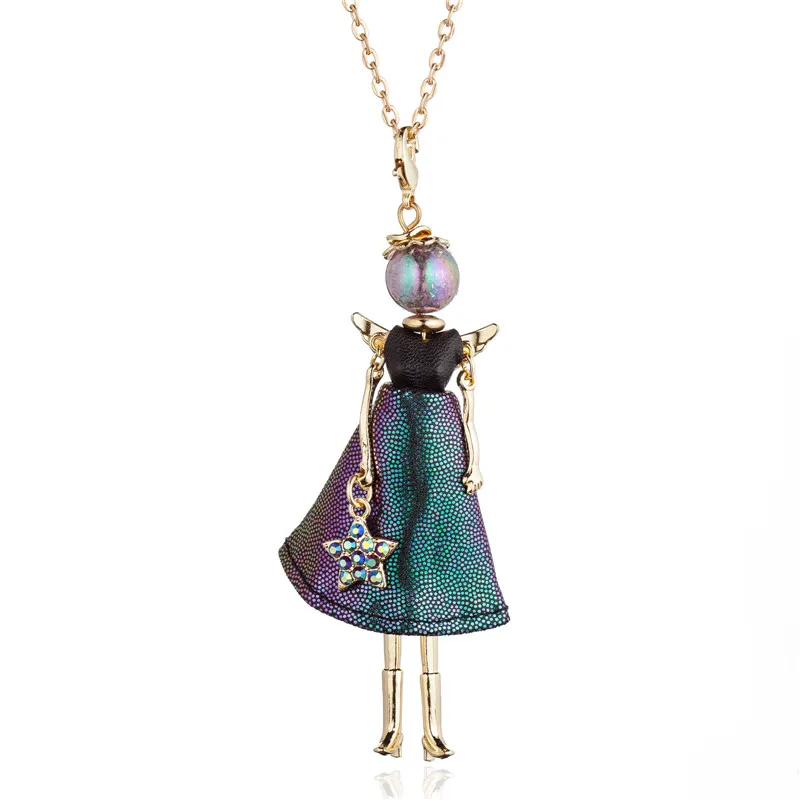 New Long Leather Dress With Star Handbag Doll Pendant Necklace Handmade Paris Girl Gold Chain Statement Jewelry For Women Bijoux
New Long Leather Dress With Star Handbag Doll Pendant Necklace Handmade Paris Girl Gold Chain Statement Jewelry For Women Bijoux