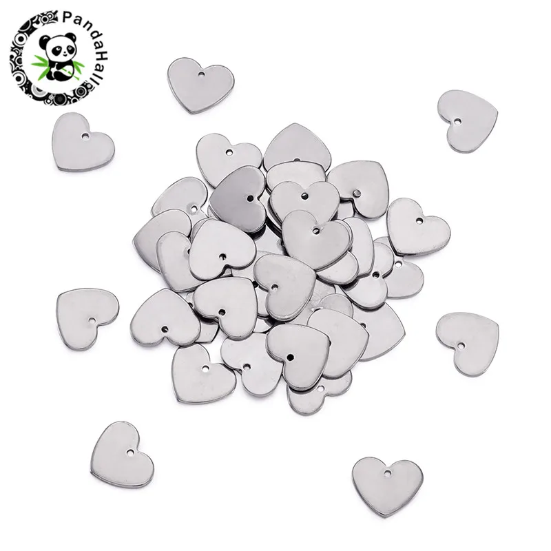 

50pcs 304 Stainless Steel Heart Blank Tag Charms Stamp for Jewelry Making 11x12x1mm Hole: 0.5mm