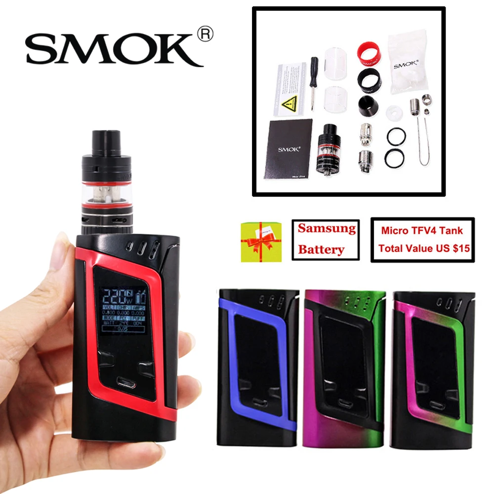 Оригинальный 220 Вт SMOK Alien Vape мод подарок микро TFV4 бак и батарея VW TC коробка