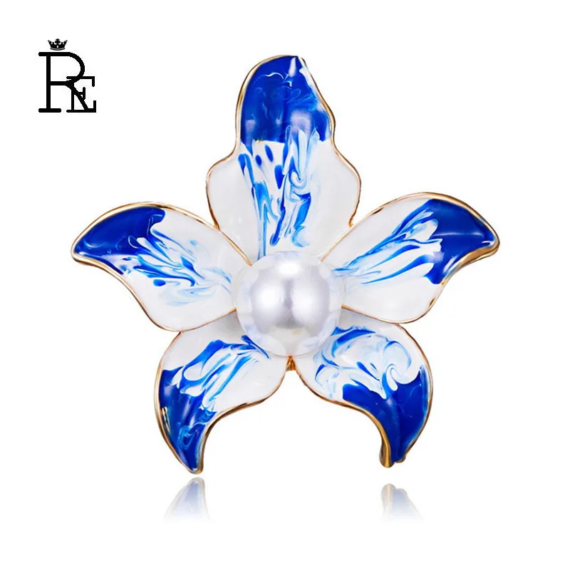 RE Fashion Blue Elegant Floral Pearl Flower Brooches for Women Jewelry Romantic Wedding Bridesmaid Party Bouquet Brooch Pin O35 | Украшения