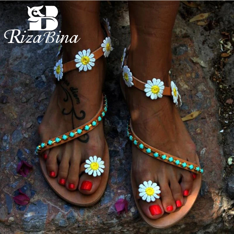 RizaBina Summer Women Shoes Flat Gladiator Sandals Fashion Female Comfortable Sweet Flowers Bohemia Beach Sandals Size 35-43
RizaBina Summer Women Shoes Flat Gladiator Sandals Fashion Female Comfortable Sweet Flowers Bohemia Beach Sandals Size 35-43