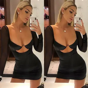 Sexy Women Deep V Neck Bodycon Party Mini Dress Long Sleeve Mesh Short Dress Clubwear
Sexy Women Deep V Neck Bodycon Party Mini Dress Long Sleeve Mesh Short Dress Clubwear