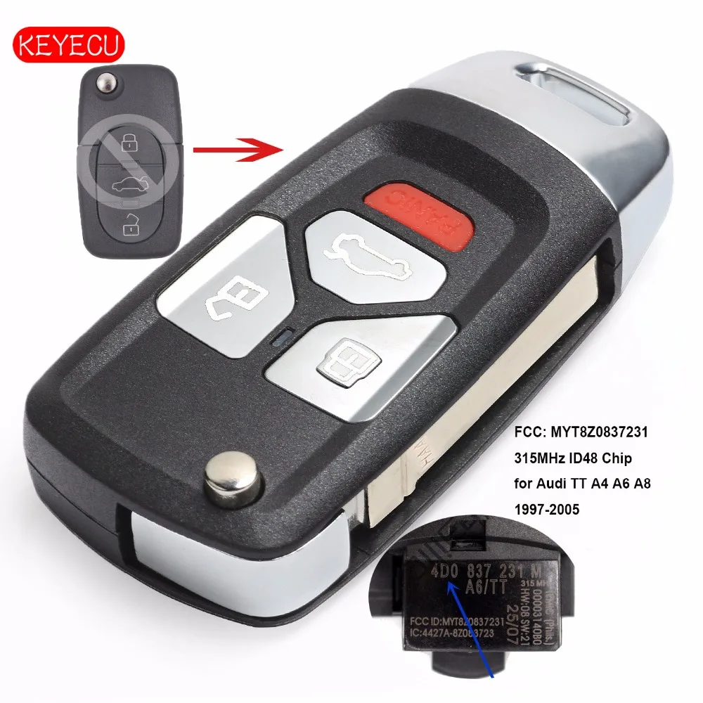 Keyecu Upgraded Replacment Flip Remote Key 4B 315MHz ID48 Chip Fob for Audi TT A4 A6 A8 1997-2005 FCC: MYT8Z0837231
Keyecu Upgraded Replacment Flip Remote Key 4B 315MHz ID48 Chip Fob for Audi TT A4 A6 A8 1997-2005 FCC: MYT8Z0837231